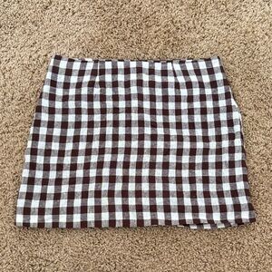 Wayf Brown and White Checkered Mini Skirt